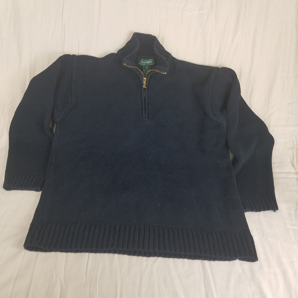 Lauren Ralph Lauren Navy Blue 100% Cotton Quarter Zip Sweater Womens Small LRL